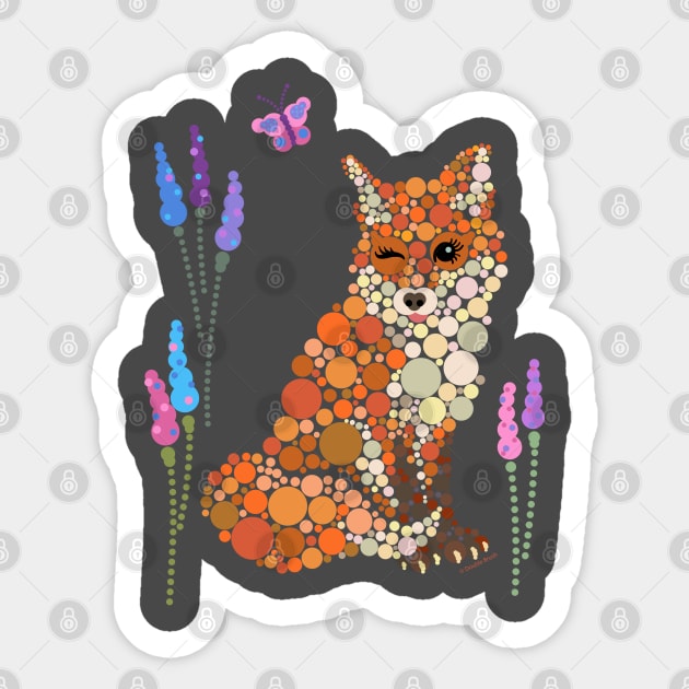 Pretty Winking Fox Graphic Design Circles Dots Bubbles Sticker by DoubleBrush